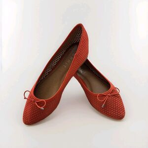 Esprit Orange Perforated Ballet Flats Size 8M Bow Pointed Toe New Unworn